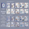 Vintage British girl character stickers set in Washi and PET material for journal decoration - British Girl / 20 Sheets