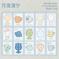 Set mit 30 beschreibbaren Stickern im Salt-Style mit ästhetischen Tassen-Illustrationen - Mondbeschienener Frieden (30 Blatt)