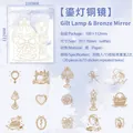 Retro line art sticker pack with vintage lamps and mirror designs on pearlescent paper - 30 Sheets / Gilded Lamp And Bronze Mirror