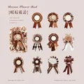 Vintage bruine lintbloem medaille decoratieve stickerset voor DIY scrapbooking - Set van 10 vellen / Warm Bruine Knoppen