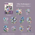 Σετ 10 αυτοκόλλητων PET quilling με μπλε ορτανσίες για διακόσμηση λευκωμάτων και χειροτεχνία - Μπλε Ορτανσία / 10 Τεμάχια