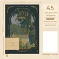 Vintage A5 hardcover notebook with forest painting and gold foil details, 288 pages - Dense Forest