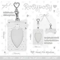 White PU leather heart-shaped window card holder with 3D bow and heart metal clip - White / White
