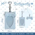Light blue PU leather card holder with 3D bow and heart-shaped window for photocard display - Blue / Blue