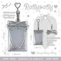 Silver RosyPosy bow card holder from Lace series featuring a heart-shaped window for photos - Silver / Silver