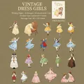 Vintage Victorian style girl character stickers for scrapbooking, journals and DIY - Pack of 20 / Dress Girl