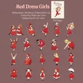 Set of 20 vintage embroidery style red dress girl stickers for scrapbooking and DIY crafts - Pack of 20 / Red Dress Girl