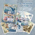 Vintage ocean-themed scrapbooking paper and stickers set with 100 sheets for DIY journals - Ocean Voyage (Blue) / Pack of 100