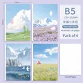 Set of 4 B5 size landscape illustration notebooks with 80 lined pages for journaling - Small Pieces of Happiness / 4-book Set