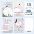 Set of 4 Miss Time B5 cartoon notebooks, soft rabbit island theme, 80 lined pages. - Soft Bunny Island / 4-book Set