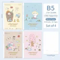 Set of 4 B5 cute cartoon cat notebooks with 80 ruled pages for school and office - Small Happy Home / 4-book Set