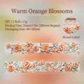 Ruban PET gaufré avec grappes de fleurs orange style peinture à l'huile pour loisirs créatifs - Rose Orange Chaude / 35mm x 2m (350mm Cycle)