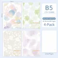 B5 sized notebook 4-pack set with floral watercolor spring theme and lined inner pages - Mottled Sunny Season / 4-book Set