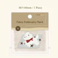 Adorable cartoon white dog embroidery patch with red bow and stars, 40x60mm size - Running To You Style / 1 Piece