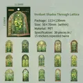 Stained Glass Story PET sticker pack with 15 vintage green window designs - 30 Pcs / Green Shadow Window