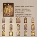 Gilded Flower stained glass PET sticker pack for scrapbooking and DIY crafts - 30 Pcs / Gold Flower Window