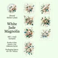 Elegant botanical PET washi tape featuring white magnolia and pearl floral patterns - White Magnolia