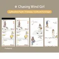 Bloc-notes avec illustration de fille vintage pour scrapbooking et journal intime - Fille Chassant le Vent (XS19614) / 15 Feuilles