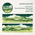 Green landscape watercolor washi tape for journaling, Wandering Green Pasture series, 1.5cmx2m - Night Mist Snowy Ridge