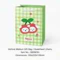 Medium vertical green checkered gift bag with cute sweetheart cherry dog character design - Sweetheart Cherry (GB2663H) / Medium (16x22x10.5cm)