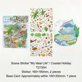 Coastal Holiday DIY landscape stickers set with 3D miniature furniture elements. - Seaside Holiday (T2735H) / 2 PET Stickers + 1 Scene Card