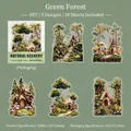 Autocollants en PET de paysage naturel avec motifs de chalet forestier et champignons - Forêt Verte / 10 Pièces/Paquet