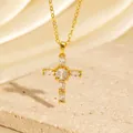 Elegante goldene Kreuzkette mit funkelnden Zirkonia-Steinen im Marquise-Schliff - Marquise-Zirkonia-Stil mit fünf Diamanten (A款) / 18K-Gold / Gold