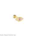 Detail of an evil eye stud earring with a purple center stone and gold plating. - Purple Rhinestone Stud (EH1023) / Purple Rhinestone (Gold Tone)