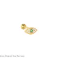 Macro view of gold-tone evil eye stud earring with green gemstone center - Green Rhinestone (Gold Tone)