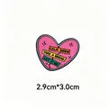 Detailed view of pink heart enamel pin with motivational quotes, size 2.9x3.0cm - Calm Down Take A Break