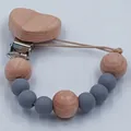 Heart beech wood and grey silicone bead pacifier clip for baby soothing and safety accessory - Gray