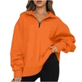 Vibrant orange half-zip pullover sweatshirt for women with loose fit and ribbed cuffs - S / Tops / Orange