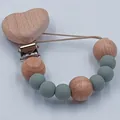 Heart-shaped beech wood and sage green silicone bead baby pacifier clip chain - Sage Green