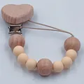 Natural beech wood heart clip with silicone and wooden beads baby pacifier chain accessory - Nude