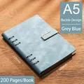 Cuaderno A5 de anillas azul gris con hebilla, cuero, 200 páginas, medida 169x229mm. - A5 / No Text - Buckle Style / Azul grisáceo