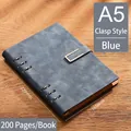 Cuaderno A5 recargable de cuero azul con hebilla de metal y 200 páginas de papel - A5 / No Text - Buckle Style / Azul
