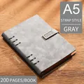 Cuaderno de negocios A5 de cuero recargable con cierre de metal en color gris, 200 páginas - A5 / No Text - Buckle Style / 200 páginas / Gris