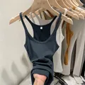 Slim fit ribbed knit tank top in dark grey with soft stretch texture - Sapphire Blue