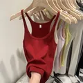Slim fit ribbed knit tank tops in multiple colors, stylish sleeveless summer vest for women. - Red