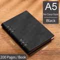 Cuaderno profesional A5 de cuero sintético negro con hojas sueltas, 200 páginas, sin hebilla - A5 / Sin Texto - Sin Hebilla / 200 páginas / Negro
