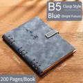 Cuaderno profesional B5 de cuero azul con hojas sueltas, 200 páginas y cierre de hebilla - B5 / Futuro Brillante - Estilo Hebilla / 200 páginas / Azul