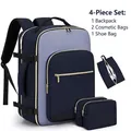 4-piece travel backpack set in navy and grey color-block with organizer pouches for travel - Four-Piece Set / Dark Blue and Light Blue