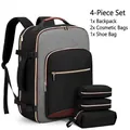 Professional 4-piece color-block travel backpack set with multiple organizer pouches - Four-Piece Set / Black Gray & Brown