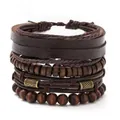 Vintage Punk Stil mehrlagiges geflochtenes Lederarmband Set in Dunkelbraun - Dunkelbrauner Mehrlagiger Stil (38)