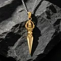 Intricate two-tone titanium steel Vajra lotus pendant necklace displayed on dark rock - Gold Pendant (With 401-2.5-60CM Chain)