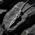 Vintage stainless steel vajra lotus pendant necklace on rock background for men and women - Steel Color Pendant (With 401-2.5-60CM Chain)