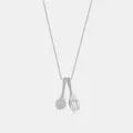 S925 sterling silver spoon and fork necklace with sparkling CZ stones pendant for women - White Gold
