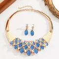 Elegant gold-tone jewelry set featuring blue cat-eye stones and sparkling rhinestones - Oval Cat's Eye Stone Rhinestone Set / Dark Blue