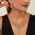 Elegant gold jewelry set featuring a sparkling rhinestone bow tassel necklace and earrings - Bowknot Tassel 3-Piece Set (08) / Gold White
