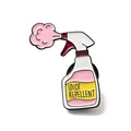Funny enamel pin featuring 'Idiot Repellent' spray bottle with pink cloud design - Funny Spray Bottle Brooch (JEWB-G018-14A-EB)